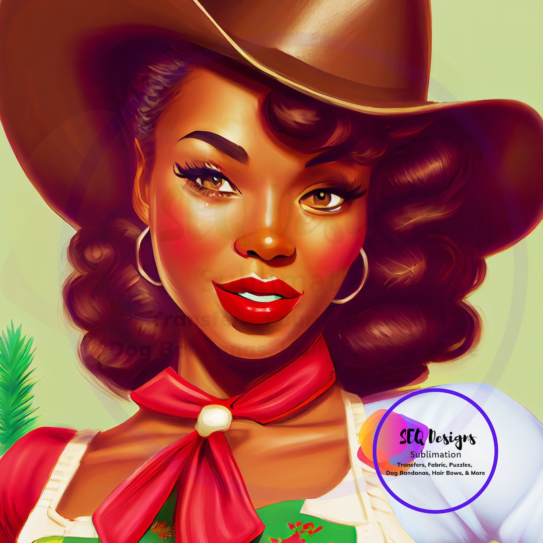 Fabric Block Retro Cowgirl Rodeo Style Beautiful Black Woman Unique ...