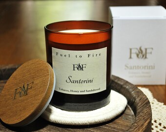 Scented Candle - Tobacco, Honey & Sandalwood | Handmade with Coconut and Rapeseed Wax in 30cl Amber Glass Jar | Masculine Scent