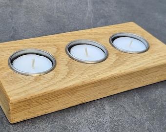 Solid Oak Tealight Holder | 3 tealights | Slim Design | Handmade in Warwickshire | Wooden Candle Holder