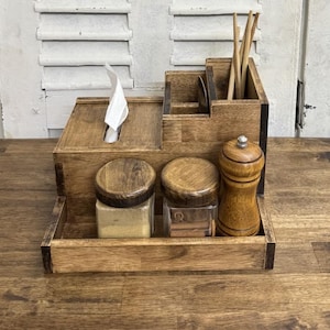 Rustic Rubberwood Tabletop Organizer. Countertop Spices Kitchen Organizer. Perfect Organizing Stand For Storage. Small Kitchen Shelf.