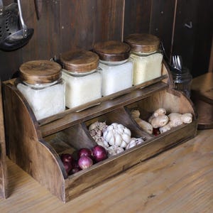 Onion & Garlic Wooden Kitchen Shelf. Countertop Kitchen Organizer. Perfect Organizing Shelf For Storage. Kitchen Shelf For Organization.
