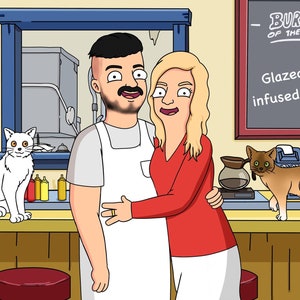 BEST SELLER Bobs Burgers Christmas Portrait Custom Cartoon Portrait, Custom Couple Bobs Burgers Poster Family Illustration Fathers Day Gift
