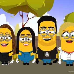 Best Seller fathers day SALE  MINIONS custom Portrait, couple gift boyfriend, family cartoon portrait, minion cartoon, minions