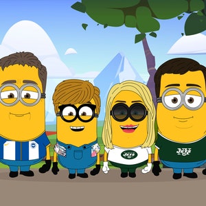 Sprzedaż Minionków niestandardowy portret, prezent dla pary chłopaka, rodzinny portret z kreskówki, Minion z kreskówki, prezent świąteczny, prezent na Dzień Ojca, dla niego