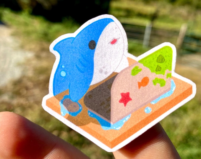 Featured listing image: HAND-CUT Clicky Critter Cute Shark Sticker Made by Jenksto