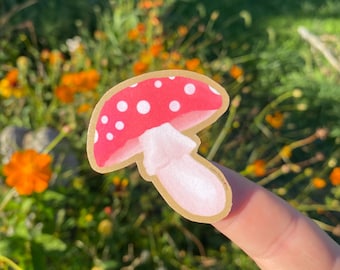 HAND-CUT Amanita Mushroom Sticker Toads Stool Fantasy Sticker Made by Jenksto