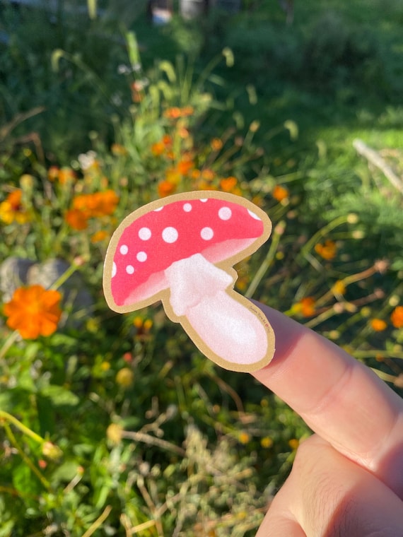 HAND-CUT Amanita Mushroom Sticker Toads Stool Fantasy Sticker Made by Jenksto