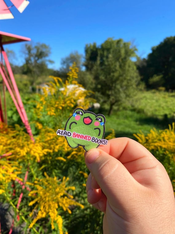 HAND-CUT Cute Frog Sticker Read Banned Books Sticker Made By Jenksto