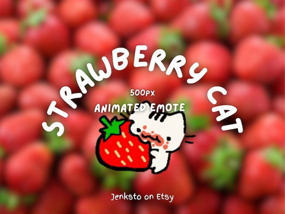 Strawberry Cat Emoji Cute Kitten GIF Emote Twitch Animated Discord Emote Made by Jenksto