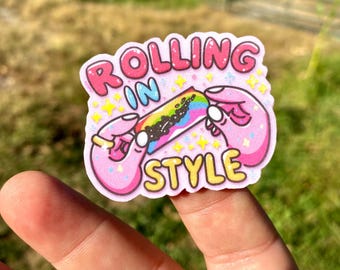 HAND-CUT Cute Weed Sticker Rainbow Joint Decal Rolling in Style Made by Jenksto