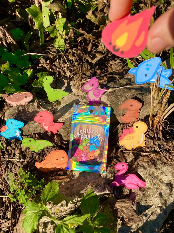 HAND-CUT Prehistoric Party Sticker Pack Cute Dinosaur Stickers Made By Jenksto