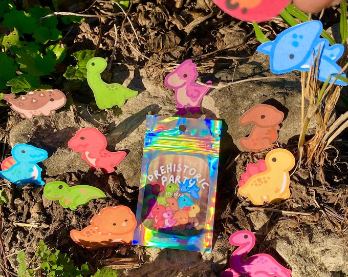 Featured listing image: Cute Dinosaur Sticker Pack – Hand-Cut Prehistoric Stickers for Journals, Planners, Scrapbooks – Made by Jenksto
