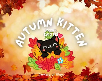 Kitten Emote Fall Black Cat Emoji Autumn Leaves Twitch Discord Emote Made by Jenksto