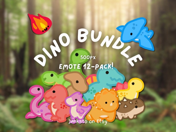 Dino Bundle Cute Dinosaur Twitch Badge Discord Emote Made by Jenksto (12-Pack)