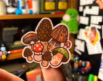 HAND-CUT Cute Mushroom Sticker Fantasy Fungi Stickers Made by Jenksto