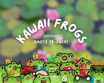 Cute Frog Emotes Bundle Kawaii Emoji Twitch Discord Digital Emote Made by Jenksto (18-Pack)
