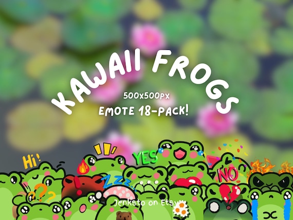 Cute Frog Emotes Bundle Kawaii Emoji Twitch Discord Digital Emote Made by Jenksto (18-Pack)