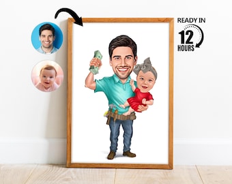 Custom Dad and Daughter, Family Portrait, Gift for Father, Dad Caricature, Caricature from Photo, Gift for Dad -223