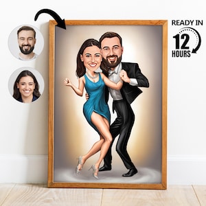 Retrato de dibujos animados de pareja de baile personalizado, dibujo de caricatura de pareja de baile personalizado, caricatura de pareja divertida, regalo para pareja, retrato de pareja -82