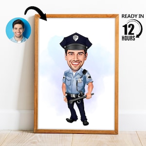 Benutzerdefinierte Polizist Cartoon Portrait, personalisierte Polizei Porträt, Karikatur vom Foto, Polizist Karikatur, Geschenk für die Polizei -129