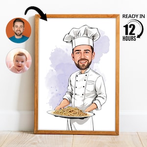 Custom Male Chef Cartoon Portrait,Chef Caricature,Gift for Chef,Chef Cartoon,Funny Chef Gift,Custom Caricature from Photo,Cartoon for Men -3