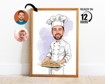 Custom Male Chef Cartoon Portrait,Chef Caricature,Gift for Chef,Chef Cartoon,Funny Chef Gift,Custom Caricature from Photo,Cartoon for Men -3