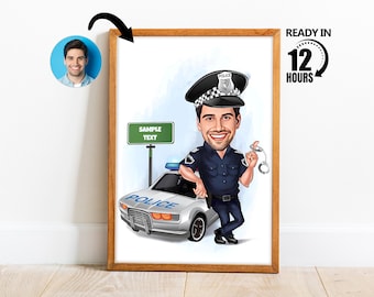 Custom Police Officer Cartoon Portrait, Personalized Police Portrait, Caricature from Photo, Police Officer Caricature, Gift for Police -131