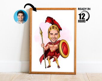 Custom Gladiator Cartoon Portrait, Custom Gladiator Caricature Drawing from Photo, Funny Gladiator Caricature, Gift for Dad -229
