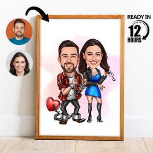 Custom Couple Cartoon Portrait, Couple Portrait, Couple Caricature, Couple Gift,Custom Lovers,Valentine&#39;s Day Caricature, Wedding Gift -51