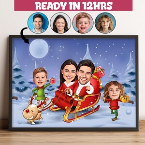 Benutzerdefinierte Weihnachtskarikaturporträt, personalisierte Weihnachtsfamilienkarikatur, Weihnachtsschlittenkarikatur, Geschenk für Weihnachten, frohe Weihnachtsgeschenk -5