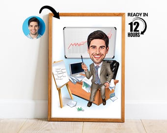 Custom Boss Cartoon Portrait,Custom Boss Caricature Drawing from Photo,Funny Boss Caricature,Gift for Boss,Super Boss Cartoon -212