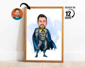 Custom Superhero Cartoon Portrait,Superhero Caricature,Gift for Dad,Superhero Cartoon,Funny Dad Gift,Caricature from Photo,Cartoon for Men-8