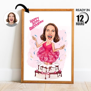 Retrato personalizado de presente de aniversário de 30 anos, presente de aniversário para meninas, caricatura de dia especial, foto para desenho animado, caricatura personalizada, presente para mulheres, -85