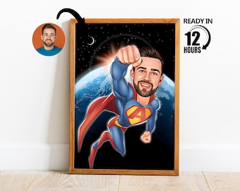 Custom Superhero Cartoon Portrait,Superhero Caricature,Gift for Dad,Superhero Cartoon,Funny Dad Gift,Caricature from Photo,Cartoon for Men-5