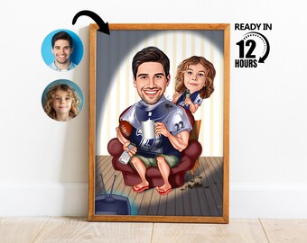 Custom Dad and Daughter, Family Portrait, Gift for Father, Dad Caricature, Caricature from Photo, Gift for Dad -216
