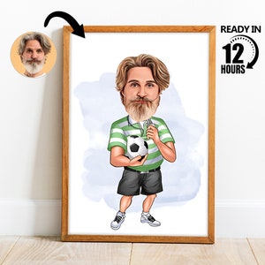 Aangepaste voetbalcoach cartoonportret, aangepaste voetbalcoach karikatuur tekening van foto, grappige voetbalcoach karikatuur, cadeau voor hem-24