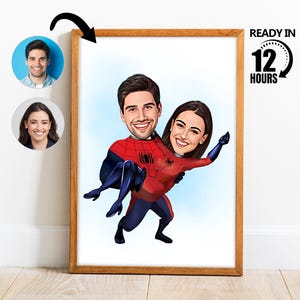 Benutzerdefinierte Superheld Paar Cartoon Porträt, personalisierte Paar Porträt, Geschenk für Paar, Spinne-Superheld Paar, Valentinstag Geschenk -139