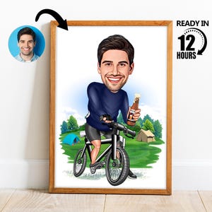 Custom Cyclist Cartoon Portrait, Biker Portrait, Cyclist Gift, Cyclist Caricature, Custom Caricature, Caricature from Photo-236