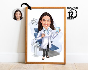 Custom Female Dentist Cartoon Portrait,Dentist Gift,Woman Dentist Cartoon Portrait,Gift for Dentist,Gift for Doctor,Cartoon for Women -36