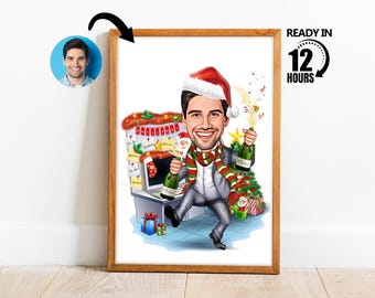 Custom Christmas Cartoon Portrait, Christmas Portrait, Christmas Gift, Christmas Caricature, Xmas Caricature, Caricature from Photo, Santa