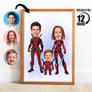 Benutzerdefiniertes Superhelden-Familien-Karikaturporträt, benutzerdefiniertes Familienporträt, personalisierte Familienkarikatur, Geschenk für Familie, Super Familienporträt -201