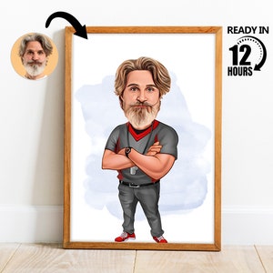 Ritratto di cartone animato di allenatore personalizzato, caricatura di allenatore personalizzato disegno da foto, caricatura di allenatore divertente, regalo per allenatore, regalo per allenatore di baseball -15