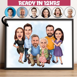 Custom Family Cartoon Portrait, Custom Family Portrait, Personalized Family Portrait,Gift for Family, Caricature from Photo, Family of 6