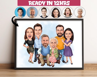 Custom Family Cartoon Portrait, Custom Family Portrait, Personalized Family Portrait,Gift for Family, Caricature from Photo, Family of 6