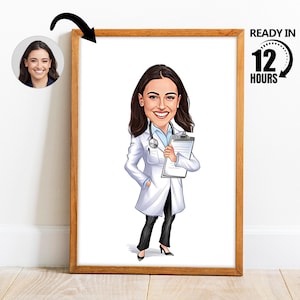 Aangepaste vrouw arts cartoon portret, arts portret, arts karikatuur, cadeaus voor arts, cadeau vrouwen arts, arts cartoon tekening -107