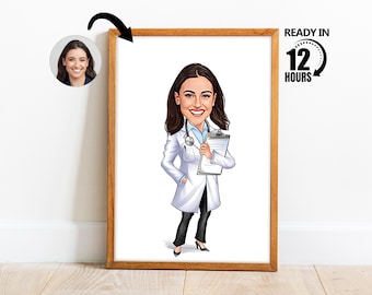 Custom Woman Doctor Cartoon Portrait, Doctor Portrait, Doctor Caricature, Gifts for Doctor, Women Doctor Gift, Doctor Cartoon Drawing -107