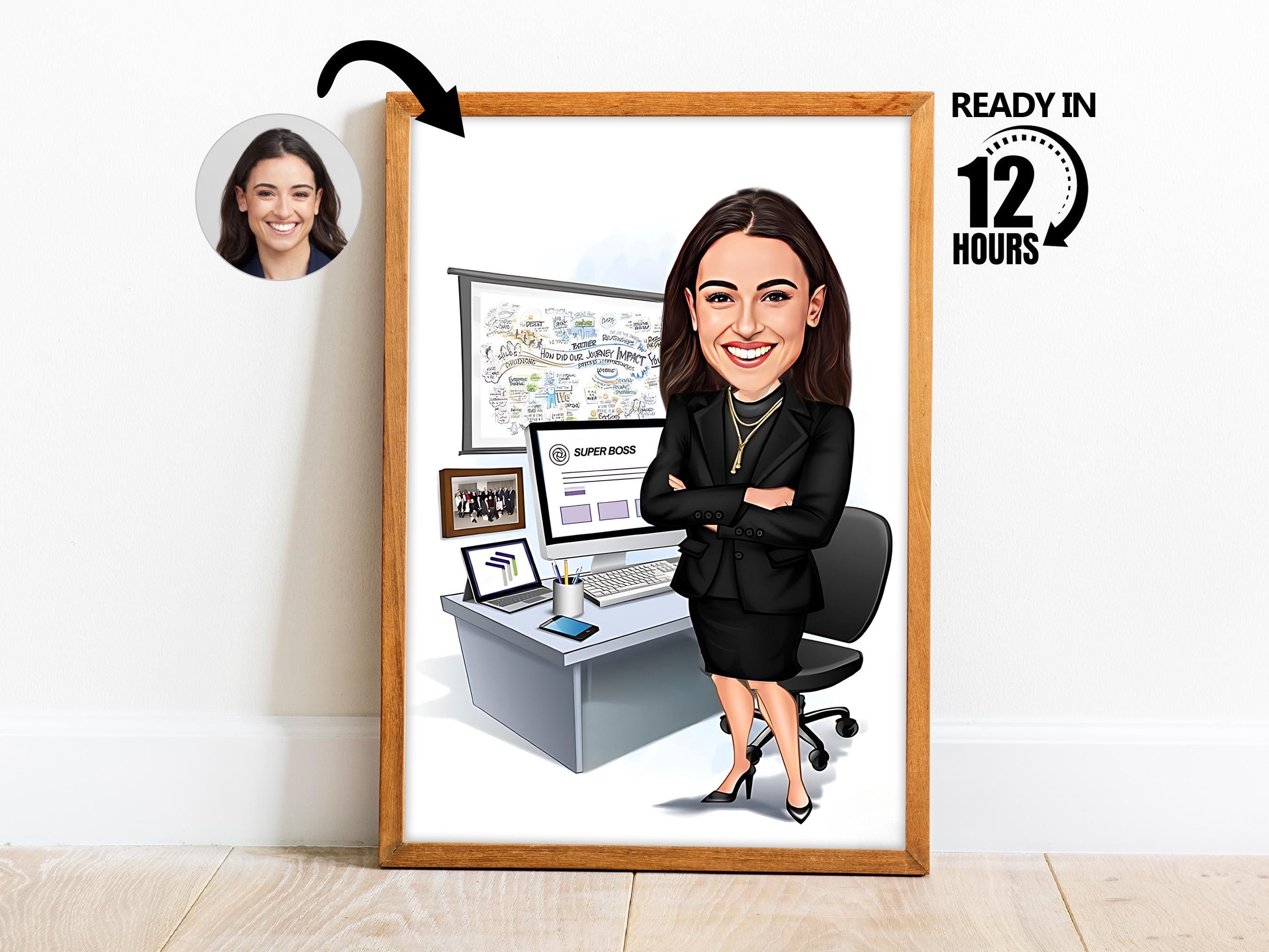 Custom Female Boss Cartoon Portrait, Boss Portrait, Gifts for Boss, Boss Caricature, Boss Lady Cartoon, Funny Boss Lady Caricature, -109