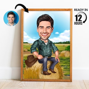 Custom Farmer Cartoon Portrait,Personalized Farmer Portrait,Gift for Farmer,Farmer Caricature,Farmer Cartoon from Photo,Farmer Portrait -231