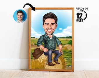 Retrato de caricatura de granjero personalizado, regalo para granjero, caricatura de granjero, caricatura de granjero a partir de foto, retrato de granjero -231