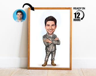Custom Soldier Cartoon Portrait, Personalized Soldier Portrait, Caricature from Photo, Military Caricature, Gift for Soldier -130